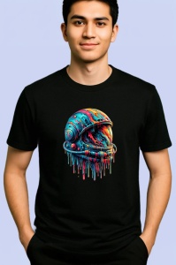 Tricou Casca astronaut arta dripping univers colorat Copii | Dama | Barbat, culoare negru - Img 2