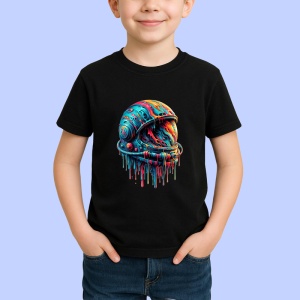 Tricou Casca astronaut arta dripping univers colorat Copii | Dama | Barbat, culoare negru - Img 4