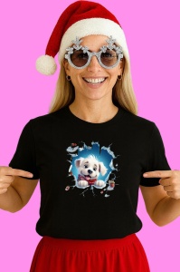 Tricou Catel Alb Cu Fundal Zapada Craciun, din bumbac 100% Copii | Dama | Barbat - Img 3