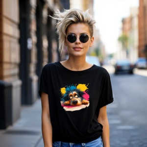 Tricou Catel si pete de culoare Negru, Copii | Dama | Barbat - Img 10
