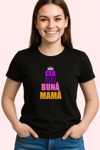 Tricou Cea Mai Buna Mama Coroana Mov, din bumbac 100%, tricou negru, Dama | Barbat - Img 2