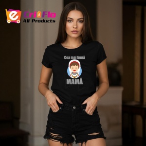 Tricou Cea Mai Buna Mama V1 Design Traditional, din bumbac 100%, tricou negru Dama | Barbat - Img 3