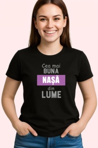 Tricou Cea Mai Buna Nasa Din Lume Mov V3, din bumbac 100%, tricou negru Dama - Img 2