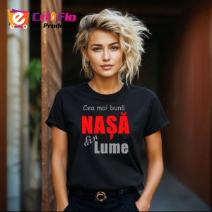 Tricou Cea Mai Buna Nasa Din Lume Rosu V4, din bumbac 100%, tricou negru Dama - Img 3