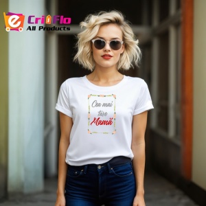 Tricou Cea Mai Tare Mama Rama Flori Eleganta, din bumbac 100% , tricou alb pentru Dama - Img 3