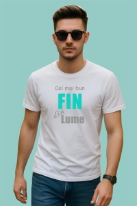 Tricou Cel Mai Bun Fin Din Lume Turcoaz, din bumbac 100% , tricou alb pentru Barbat - Img 2