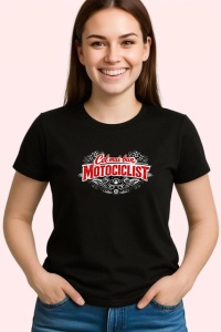 Tricou Cel Mai Bun Motociclist Logo Rosu V2, din bumbac 100%, tricou negru Dama | Barbat
