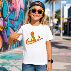Tricou Charmander Fire Wave Logo Portocaliu Urban Pokemon Design, din bumbac 100% Copii | Dama | Barbat - Img 4