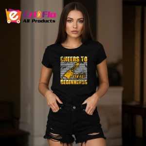 Tricou Cheers To New Beginnings Sticla Sampanie, din bumbac 100%, tricou negru Dama | Barbat