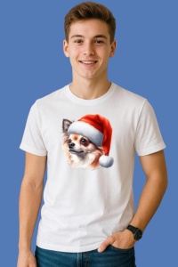 Tricou Chihuahua Craciun Pufos, din bumbac 100%, tricou alb, Copii | Dama | Barbat - Img 3