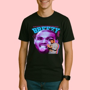 Tricou Chris Brown - Pink Tongue Pose, muzica Hip-Hop / Trap, Dama | Barbat | Copii, Culoare Negru - Img 3