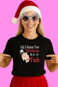 Tricou Christmas Fish Pun, din bumbac 100% Copii | Dama | Barbat - Img 2