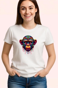 Tricou Cimpanzeu cu chip decorat artistic fundal alb Copii | Dama | Barbat - Img 3