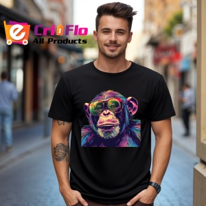 Tricou Cimpanzeu cu ochelari reflectand natura Copii | Dama | Barbat, culoare negru - Img 6