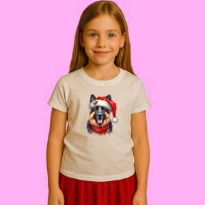 Tricou Ciobanesc German Craciun Rosu, din bumbac 100%, tricou alb, Copii | Dama | Barbat