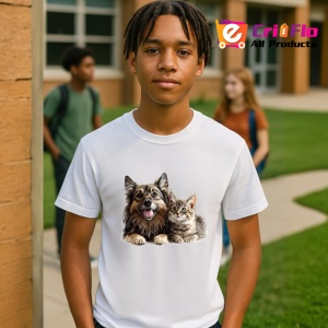 Tricou Ciobanesc German si pisica tigrata moment de relaxare Copii | Dama | Barbat Barbat - Img 4