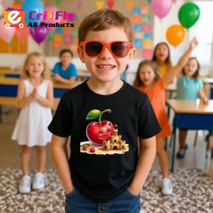 Tricou Cireasa de vara amuzanta castel de nisip, Fructe, Copii | Dama, culoare negru - Img 4
