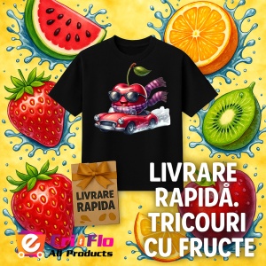Tricou Cireasa de vara amuzanta in masina, Fructe, Copii | Dama, culoare negru - Img 12