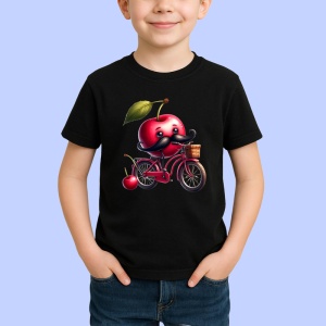 Tricou Cireasa de vara amuzanta pe bicicleta, Fructe, Copii | Dama, culoare negru