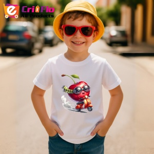 Tricou Cireasa de vara amuzanta pe scuter, Fructe, Copii | Dama - Img 3