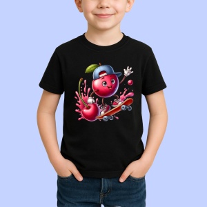 Tricou Cireasa de vara amuzanta skateboarding, Fructe, Copii | Dama, culoare negru