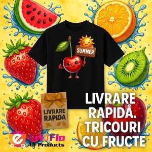 Tricou Cireasa de vara amuzanta summer, Fructe, Copii | Dama, culoare negru - Img 12