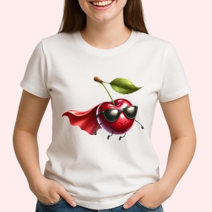 Tricou Cireasa de vara amuzanta super erou, Fructe, Copii | Dama - Img 2