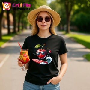 Tricou Cireasa de vara amuzanta surfing, Fructe, Copii | Dama, culoare negru - Img 9