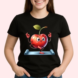 Tricou Cireasa de vara amuzanta yoga, Fructe, Copii | Dama, culoare negru - Img 2