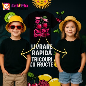 Tricou Cireasa exploziva, Fructe, Copii | Dama, culoare negru - Img 6