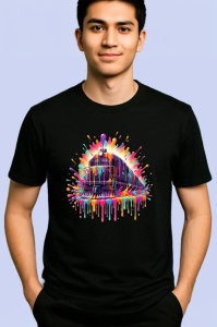 Tricou Cladire futurista in stil graffiti urban Copii | Dama | Barbat, culoare negru - Img 2