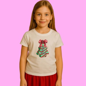 Tricou Clopotel Brad Si Panglica Rosie, din bumbac 100%, tricou alb, Copii | Dama | Barbat - Img 1