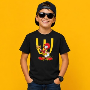 Tricou Clovnul Ronald Burger Logo Galben Urban Fast Food Mashup, din bumbac 100%, tricou negru, Copii | Dama | Barbat - Img 3