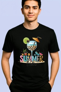 Tricou Cocktail cu lime si umbreluta text summer vibes exotic si racoritor Copii | Dama | Barbat, negru - Img 2