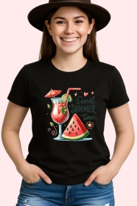 Tricou Cocktail cu pepene rosu text sweet summer time design estival Copii | Dama | Barbat, negru - Img 4