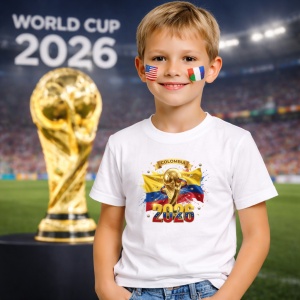 Tricou Colombia World Cup 2026 Fifa V2, din bumbac 100%, tricou alb, Copii | Dama | Barbat - Img 5