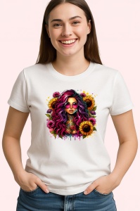 Tricou colorful hair woman sunflower frame, femeie cu par colorat si floarea soarelui, Copii | Dama | Barbat - Img 4