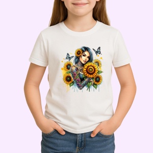Tricou confident girl sunflowers and butterflies, fata increzatoare cu flori si fluturi, Copii | Dama | Barbat - Img 3