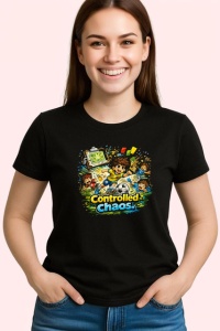 Tricou Controlled Chaos Copil Fotbalist Colorat, din bumbac 100%, tricou negru Copii | Dama | Barbat - Img 3