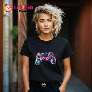 Tricou Controller Gaming Colorat Poligonal, Copii | Dama | Barbat, culoare negru - Img 12