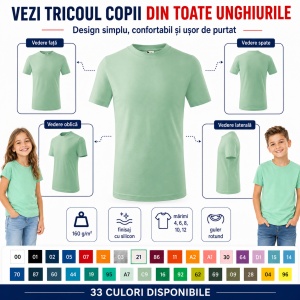 Tricou Copii Basic Malfini – 100% Bumbac, Mânecă Scurtă, 33 Culori pentru Fete și Băieți, Calitate Premium - Img 3
