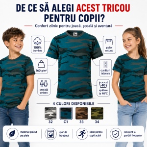 Tricou copii camuflaj Malfini 149 – 100% bumbac, unisex, fete și băieți - Img 2