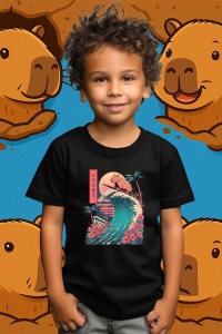 Tricou copii Capybara - Surfing big wave
