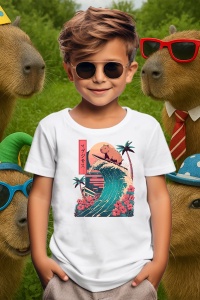 Tricou copii Capybara - Surfing big wave - Img 3