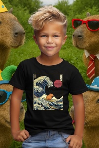Tricou copii Capybara - Surfing, stil Japonez - Img 5