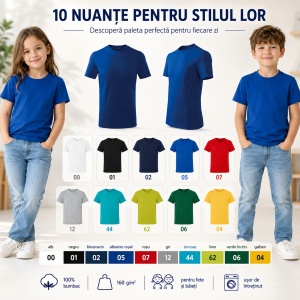 Tricou Copii Clasic Basic Free – Băiat și Fată, 100% Bumbac, Confortabil
