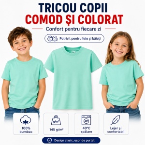 Tricou Copii Classic New Malfini – 100% Bumbac, Mânecă Scurtă, Fete și Băieți, 18 Culori - Img 10