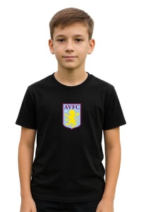 Tricou copii cu logo stema Aston Villa Anglia, din bumbac 100% - Img 2