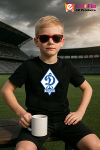 Tricou copii cu logo stema FC Dinamo Moscova Rusia, din bumbac 100% - Img 4