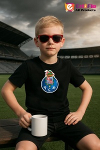 Tricou copii cu logo stema FC Porto Portugalia, din bumbac 100%